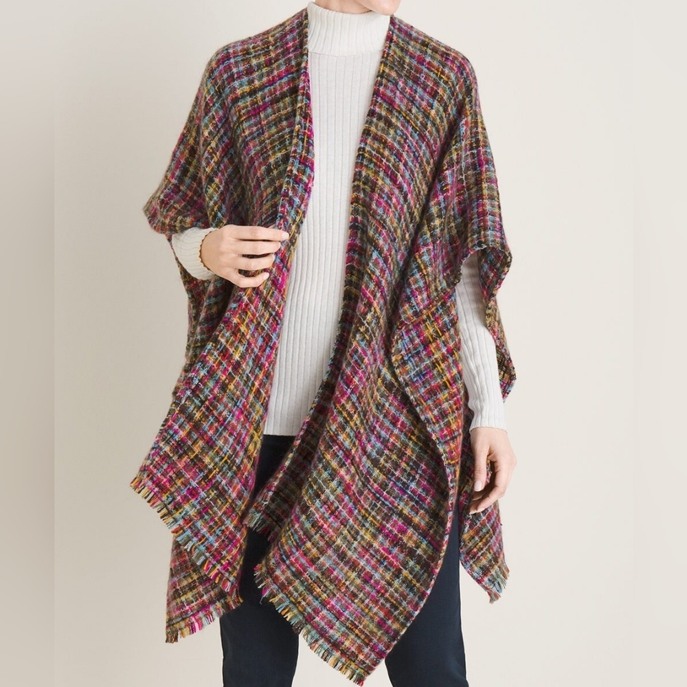 NWT Chico's Multicolored Tweed Ruana Poncho